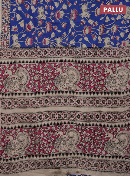 Kalamkari cotton saree blue and beige with pichwai prints and printed border