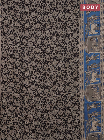Kalamkari cotton saree coffee brown and cs blue with allover prints and printed border