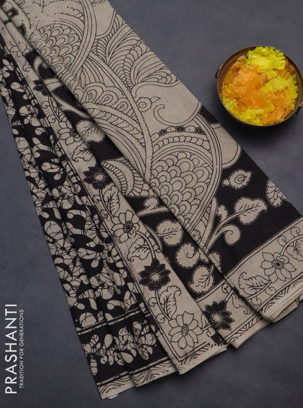 Kalamkari cotton saree black and beige with allover batik prints and printed border