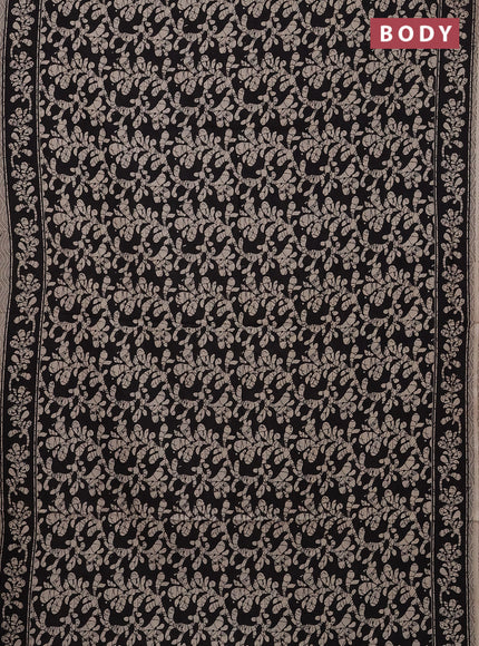 Kalamkari cotton saree black and beige with allover batik prints and printed border