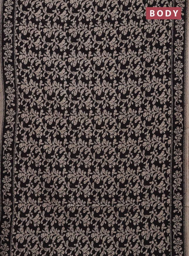 Kalamkari cotton saree black and beige with allover batik prints and printed border