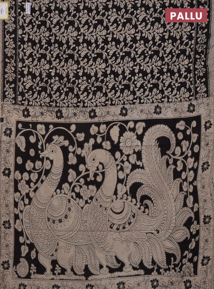 Kalamkari cotton saree black and beige with allover batik prints and printed border