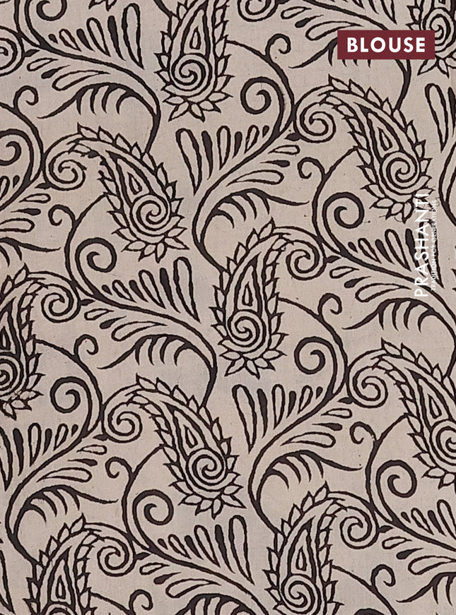 Kalamkari cotton saree black and beige with allover batik prints and printed border