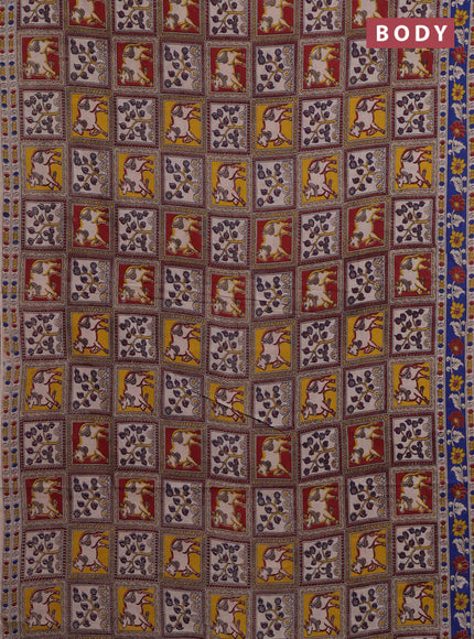 Kalamkari cotton saree multi colour and blue with allover prints and printed border