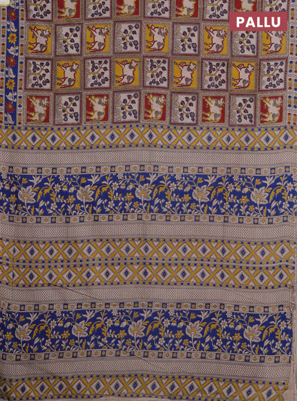 Kalamkari cotton saree multi colour and blue with allover prints and printed border