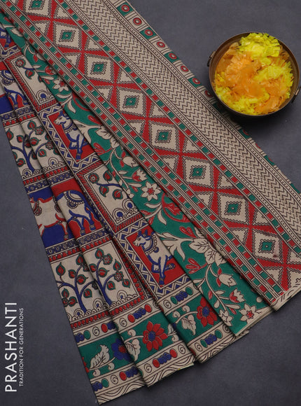 Kalamkari cotton saree multi colour and green with allover prints and printed border