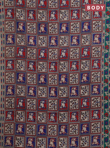 Kalamkari cotton saree multi colour and green with allover prints and printed border