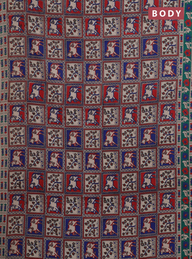 Kalamkari cotton saree multi colour and green with allover prints and printed border