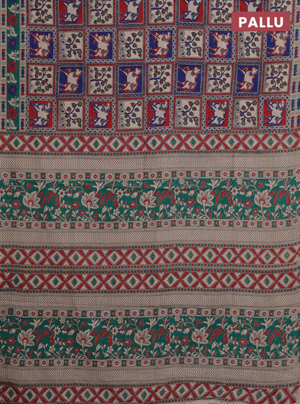 Kalamkari cotton saree multi colour and green with allover prints and printed border