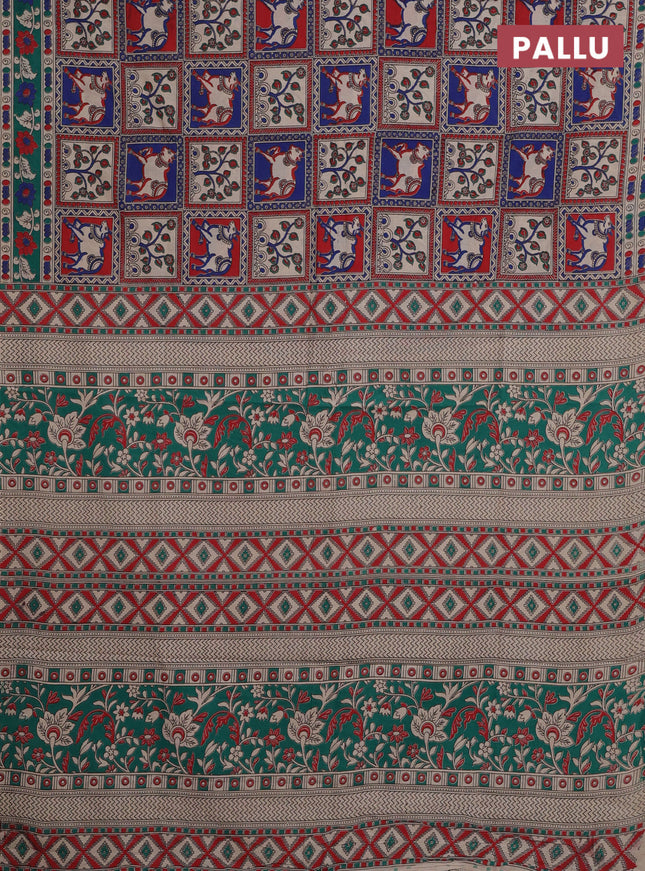 Kalamkari cotton saree multi colour and green with allover prints and printed border