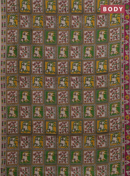 Kalamkari cotton saree multi colour and pink with allover prints and printed border