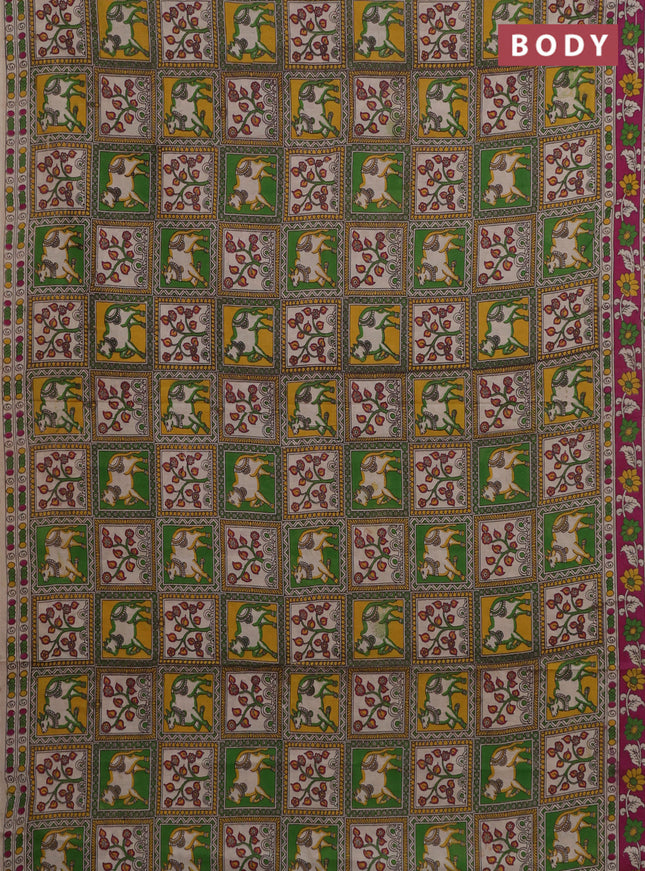 Kalamkari cotton saree multi colour and pink with allover prints and printed border