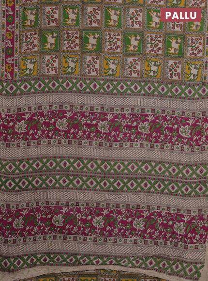 Kalamkari cotton saree multi colour and pink with allover prints and printed border