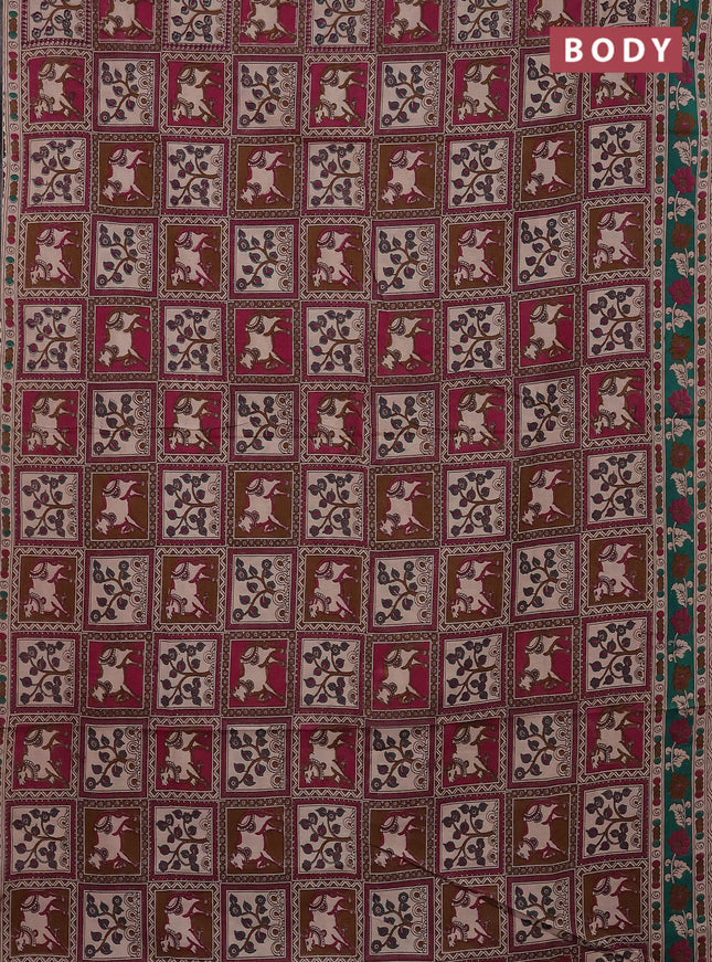 Kalamkari cotton saree multi colour and green with allover prints and printed border