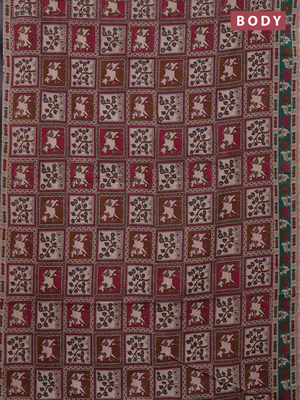 Kalamkari cotton saree multi colour and green with allover prints and printed border