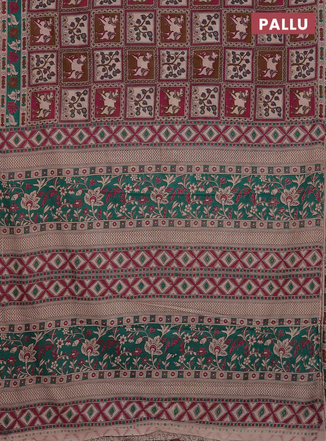 Kalamkari cotton saree multi colour and green with allover prints and printed border