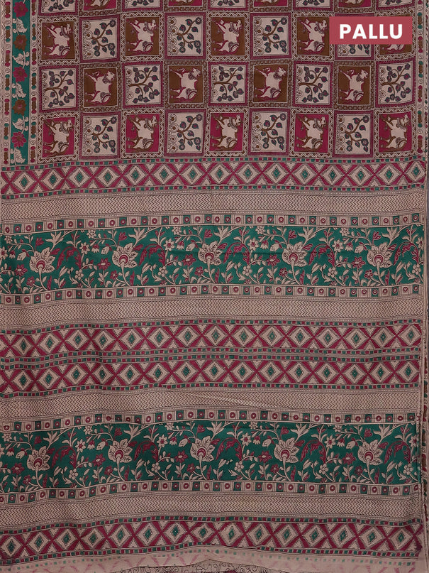 Kalamkari cotton saree multi colour and green with allover prints and printed border