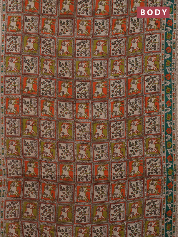 Kalamkari cotton saree multi colour and green with allover prints and printed border