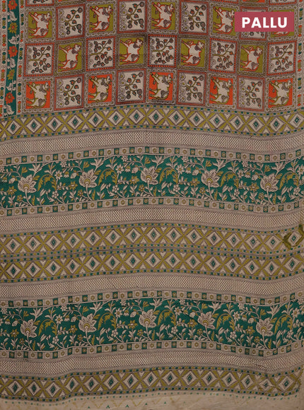 Kalamkari cotton saree multi colour and green with allover prints and printed border