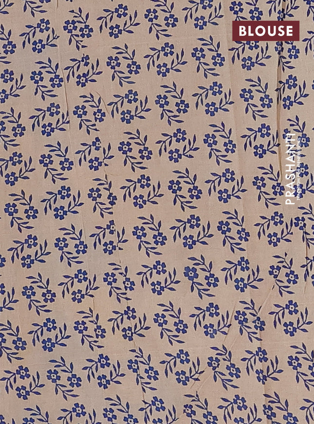 Kalamkari cotton saree beige and blue with allover prints and printed border