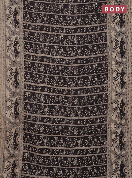 Kalamkari cotton saree black and grey with allover prints and printed border