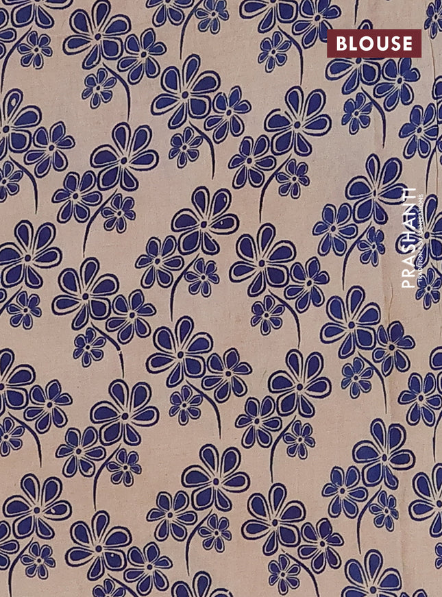 Kalamkari cotton saree beige and blue with allover prints and printed border