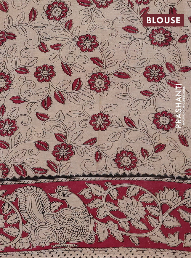 Kalamkari cotton saree dark mustard and dark pink with allover prints and printed border