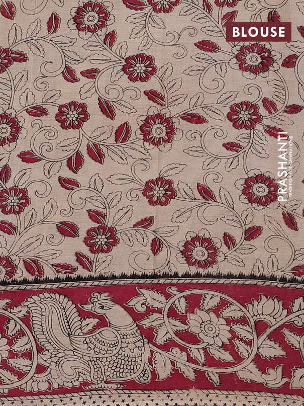 Kalamkari cotton saree dark mustard and dark pink with allover prints and printed border
