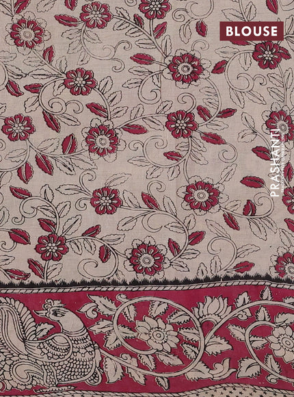 Kalamkari cotton saree light green and pink with allover prints and printed border