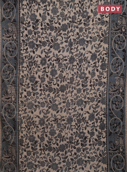 Kalamkari cotton saree beige and grey with allover prints and printed border