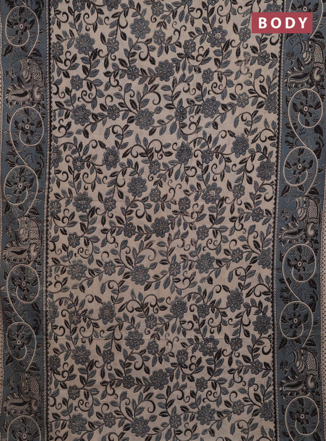 Kalamkari cotton saree beige and grey with allover prints and printed border