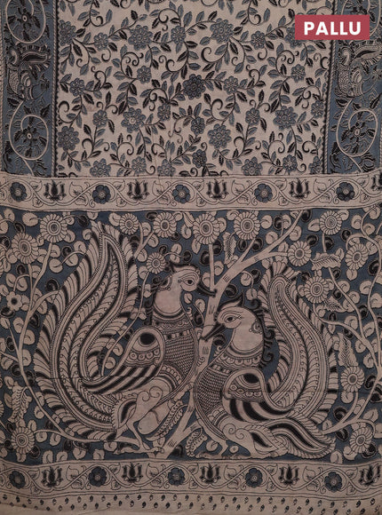 Kalamkari cotton saree beige and grey with allover prints and printed border