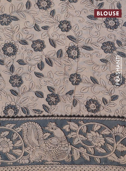 Kalamkari cotton saree beige and grey with allover prints and printed border