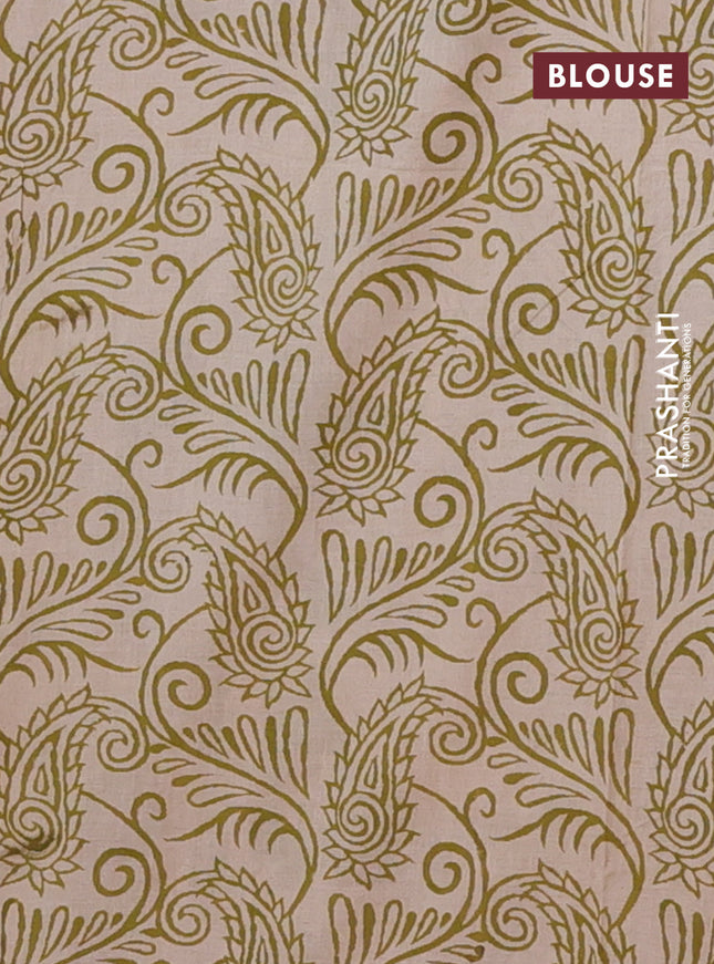 Kalamkari cotton saree mehendi green and red with allover prints and printed border