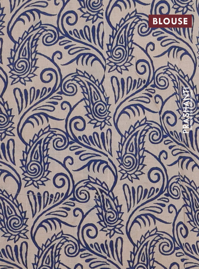 Kalamkari cotton saree peacock blue and beige with allover prints and printed border