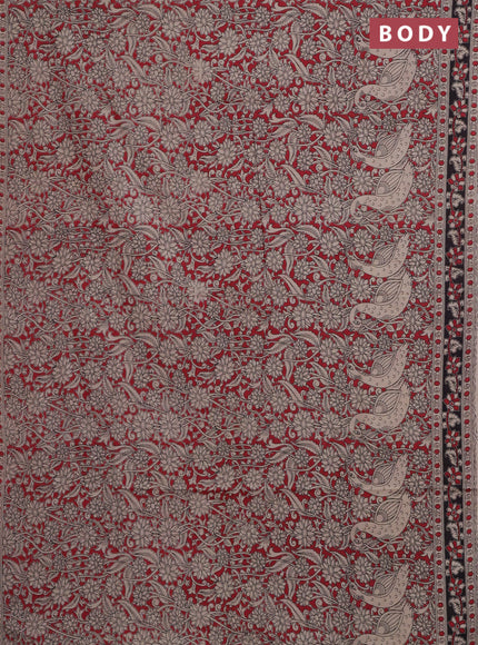 Kalamkari cotton saree red and beige with allover prints and printed border