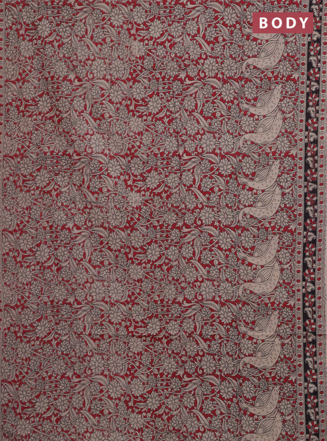 Kalamkari cotton saree red and beige with allover prints and printed border