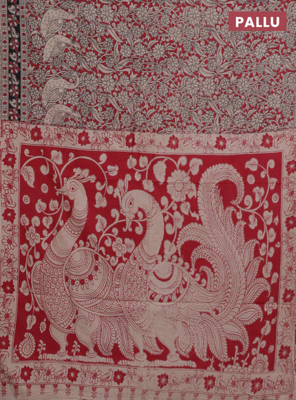 Kalamkari cotton saree red and beige with allover prints and printed border