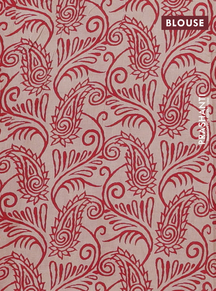 Kalamkari cotton saree red and beige with allover prints and printed border