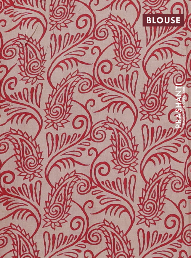 Kalamkari cotton saree red and beige with allover prints and printed border