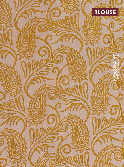 Kalamkari cotton saree mustard yellow and red with allover prints and printed border