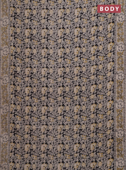 Kalamkari cotton saree black and beige with allover prints and printed border