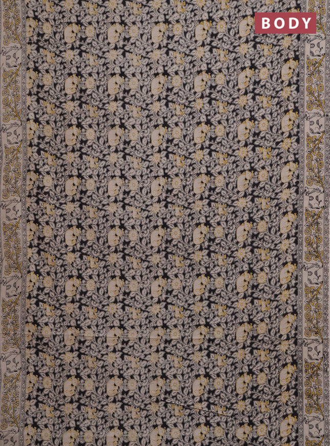 Kalamkari cotton saree black and beige with allover prints and printed border