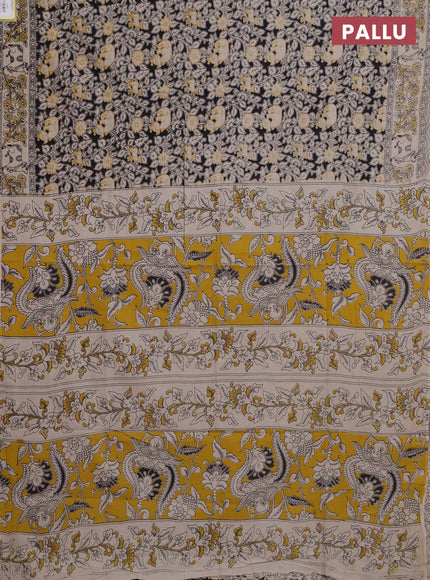 Kalamkari cotton saree black and beige with allover prints and printed border