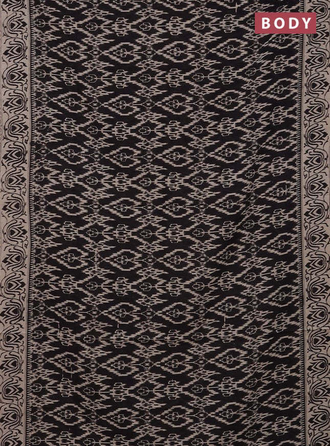 Kalamkari cotton saree black and beige with allover ikat prints and printed border