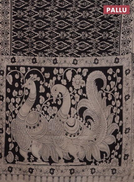 Kalamkari cotton saree black and beige with allover ikat prints and printed border
