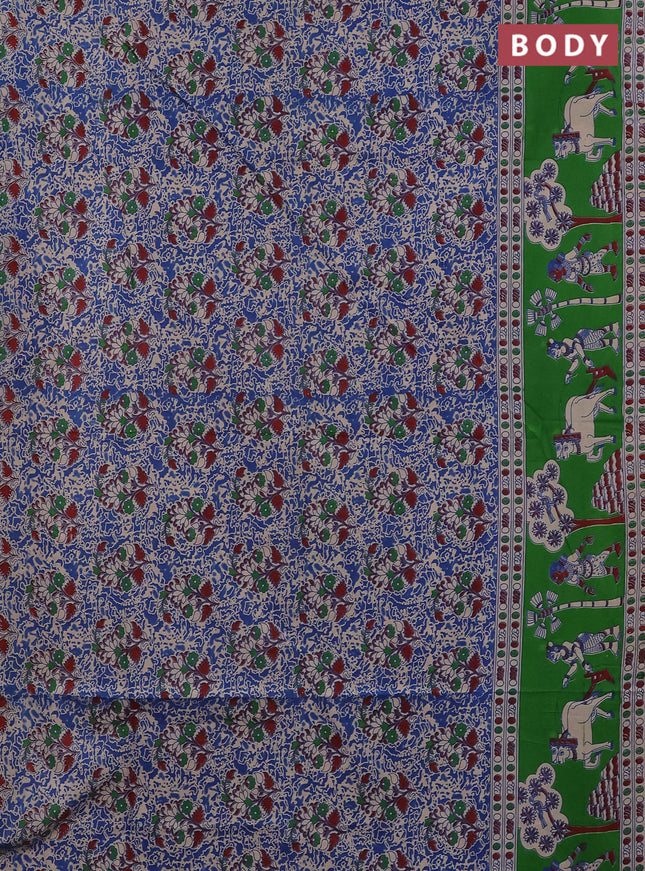 Kalamkari cotton saree blue and green with allover prints and printed border