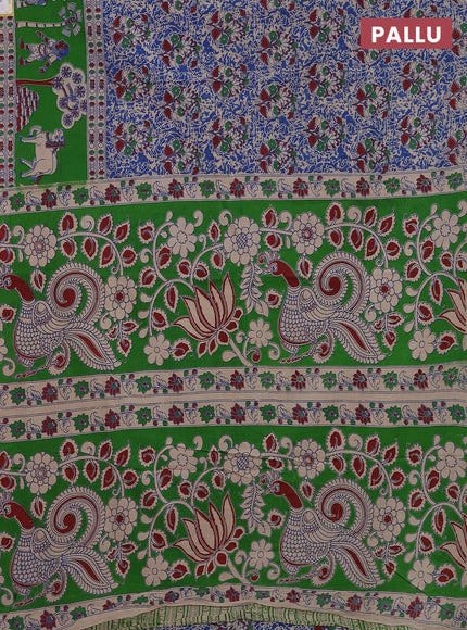 Kalamkari cotton saree blue and green with allover prints and printed border