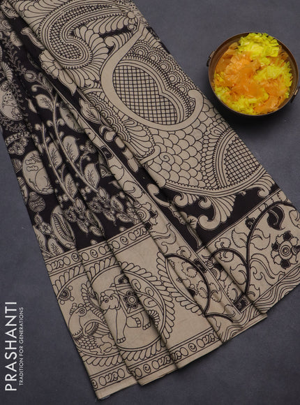 Kalamkari cotton saree black and beige with allover prints and printed border