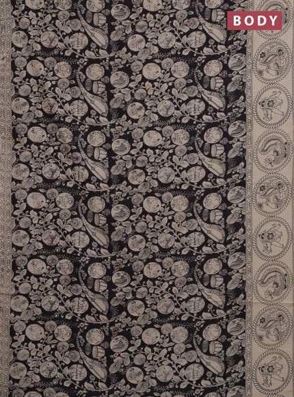 Kalamkari cotton saree black and beige with allover prints and printed border